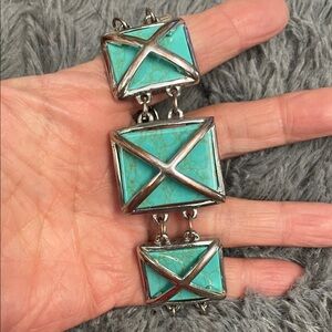 Turquoise and Silver Geometric Bracelet